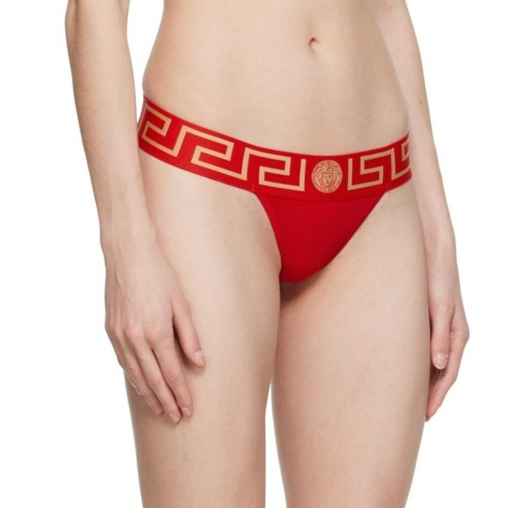 Versace Women's "Jersey Topeka" La Greeca Thong Panties Versace sz 5 US XL IT 46